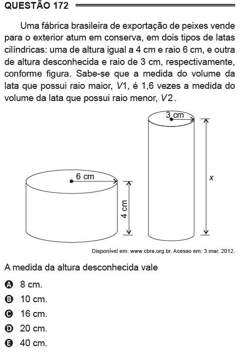 Questões Do Enem Geometria Espacial Cilindros 